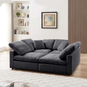 mofolit oversized sectional sleeper sofa couch w/deep seat, big comfy corduroy couch w/overstuffed cushion, modular sectional cloud couch,l shaped couch setional for living room (grey)