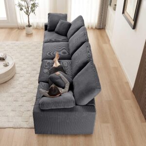 Mofolit Oversized Sectional Sleeper Sofa Couch w/Deep seat, Big Comfy Corduroy Couch w/overstuffed Cushion, Modular sectional Cloud Couch,L Shaped Couch Setional for Living Room (Grey)