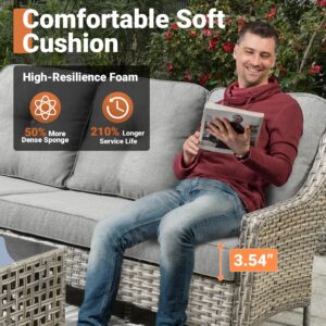 ovios 3 Piece Outdoor Patio Furniture with 3 Seat Sofa & Ottoman,Rattan Wicker Coversation Set with High Back,Sectional Sofa for Outside Porch Balcony Backyard Pool,Dark Grey