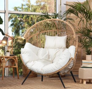 jamfly egg chair outdoor wicker patio chair, oversized lounger chair with cushion egg basket chair for indoor living room bedroom outside patio backyard balcony