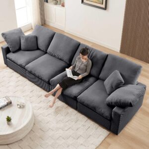 Mofolit Oversized Sectional Sleeper Sofa Couch w/Deep seat, Big Comfy Corduroy Couch w/overstuffed Cushion, Modular sectional Cloud Couch,L Shaped Couch Setional for Living Room (Grey)