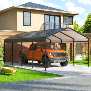 viwat carport 12x20 ft metal carport with enhanced base outdoor heavy duty garage galvanized car shelter for pickup, boat, car and tractors