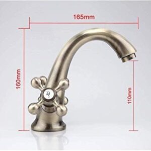 TECKI Kitchen Taps Retro Style Antique Bathroom Faucet Brushed Bronze Sink Hot and Cold Water Faucet Bathtub Sink Mixer Tap Double Handle