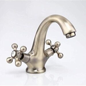 TECKI Kitchen Taps Retro Style Antique Bathroom Faucet Brushed Bronze Sink Hot and Cold Water Faucet Bathtub Sink Mixer Tap Double Handle