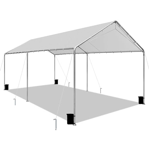 Heavy Duty 10 X 20 Ft Easy to Assemble Metal Car Canopy Shelter with Reinforced Steel Cables, Outdoor Portable Garage for Car, Boat Tent, Light Grey