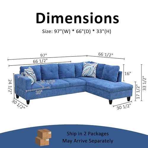 LostCat 97" W Sectional Sofa with Chaise, Linen Modular Sectional Sofa, Modular Couch, L Shaped Sofas & Couches Sectional Couches for Living Room Furniture Sets, Blue