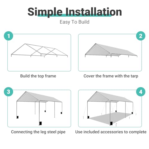 Heavy Duty 10 X 20 Ft Easy to Assemble Metal Car Canopy Shelter with Reinforced Steel Cables, Outdoor Portable Garage for Car, Boat Tent, Light Grey