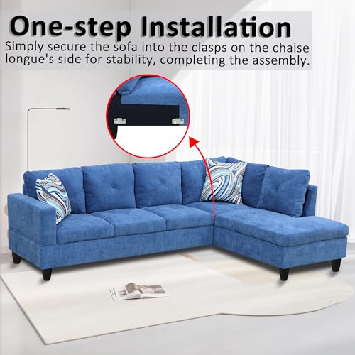 LostCat 97" W Sectional Sofa with Chaise, Linen Modular Sectional Sofa, Modular Couch, L Shaped Sofas & Couches Sectional Couches for Living Room Furniture Sets, Blue