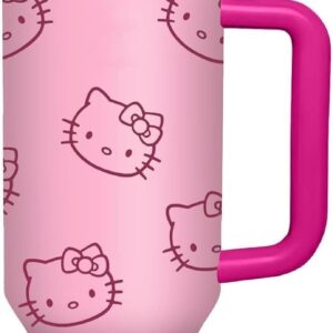 Generic Insulated Tumbler, 1 Sets 40 oz Tumbler with Handle and Straw Lid, Insulated Cup Reusable Stainless Steel Water Bottle Mug Cups,40 Oz Tumbler with Handle, Pink Kitty (Pink)