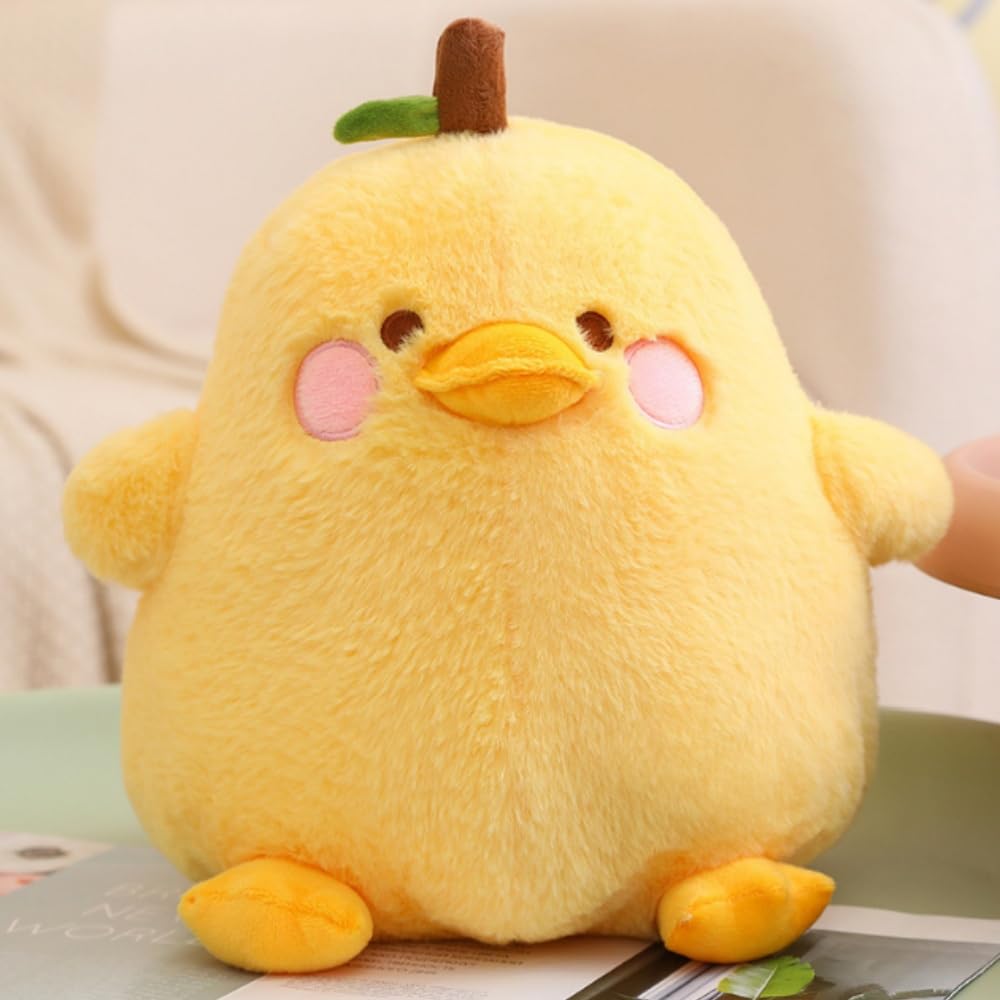 OUKEYI 8" /20cm Plush Yellow Duck Soft Stuffed Animal Toy,Cute Fruit Pear Duck Plush Pillow Duck Stuffed Animal Toy for Kids for Boys Girls Birthday Gift Party Sofa Decoration (yellow)