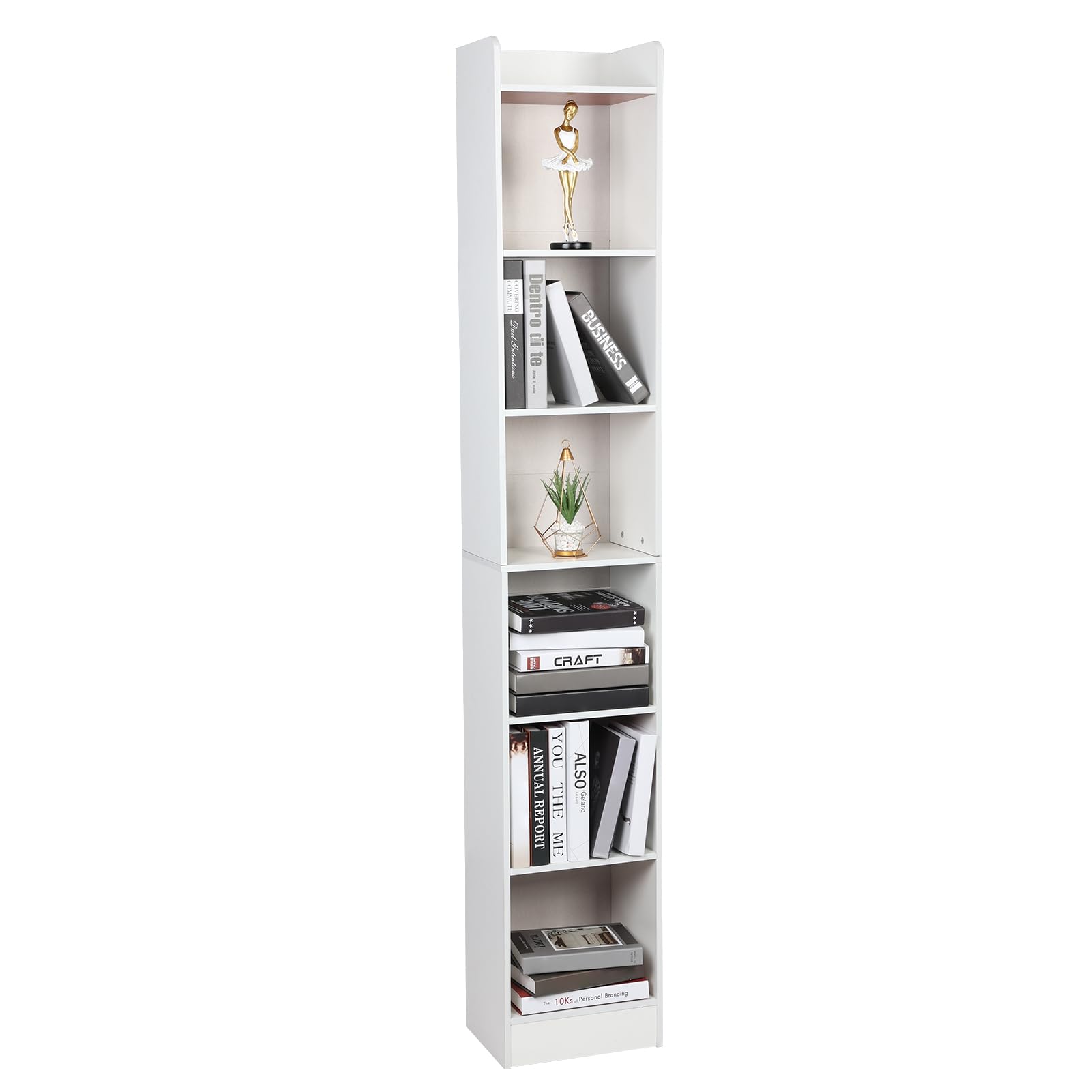 Worparsen 70.9 Inch Tall Narrow Bookcase,Floor Standing Storage Cabinet,Corner Bookshelf with Storage,6 Tier Cube Display Shelves,Tall Narrow Bookcase Display Bookshelf for Home Office White