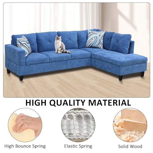 LostCat 97" W Sectional Sofa with Chaise, Linen Modular Sectional Sofa, Modular Couch, L Shaped Sofas & Couches Sectional Couches for Living Room Furniture Sets, Blue