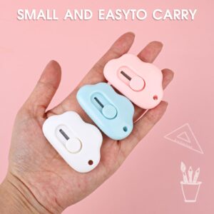 Cute Retractable Box Cutter Cloud Shaped Mini Box Cutters Utility Knives Art Cutter Package Opener Tool for Office, Home, DIY Crafts (Blue&White&Pink)