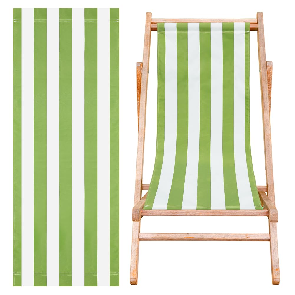 AHANDMAKER Beach Sling Chair Replacement Canvas, Olive Drab and White Stripes Lounge Chair Replacement Canvas Casual Simple Sling Chair Replacement Fabric for Beach Chair Sling Chair (44.88x17.13inch)