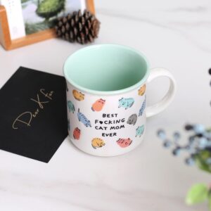 ZEMPRO Cat Mom Gifts for Women - Ceramic 16oz Cup, Crazy Cat Lady Coffee Mug Gift for Cat Lover Mom, Daughter, Sister, Aunt, Wife, Best Friends, BFF, Coworkers, Her - Best Cat Mom Ever - Rolled Rim