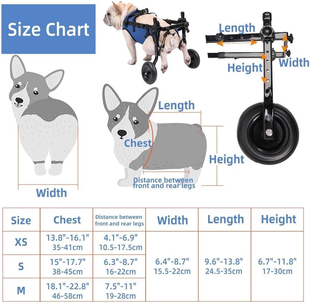 OTRUZPV Small Dog Wheelchair for Back Legs, Adjustable Dog Wheelchairs,Mobility Aids for Disabled Pets, Dog Leg Brace and Hip Support,Mobility Aids for Disabled Pets (XS)