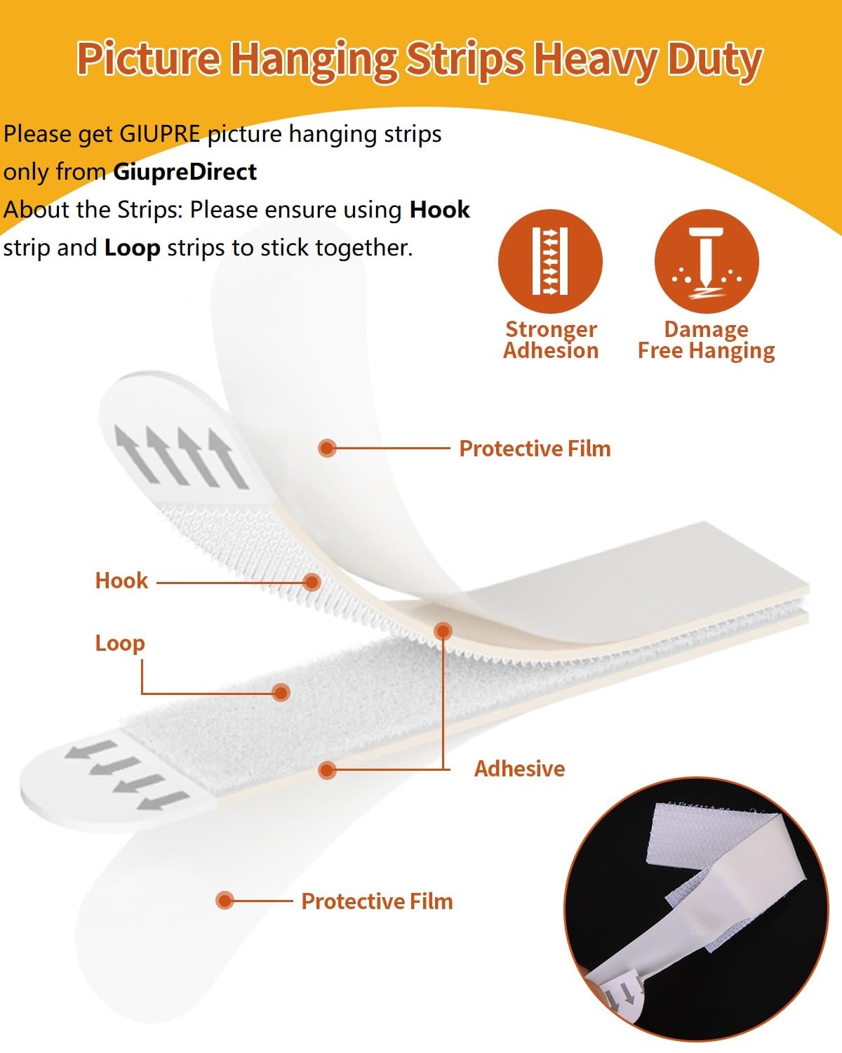 GIUPRE Picture Hanging Strips - 24-Pairs(48 Strips) Wall Sticky for Hanging Pictures on Wall Without Nails, Adhesive Picture Hangers Heavy Duty No Damage Picture Hanging