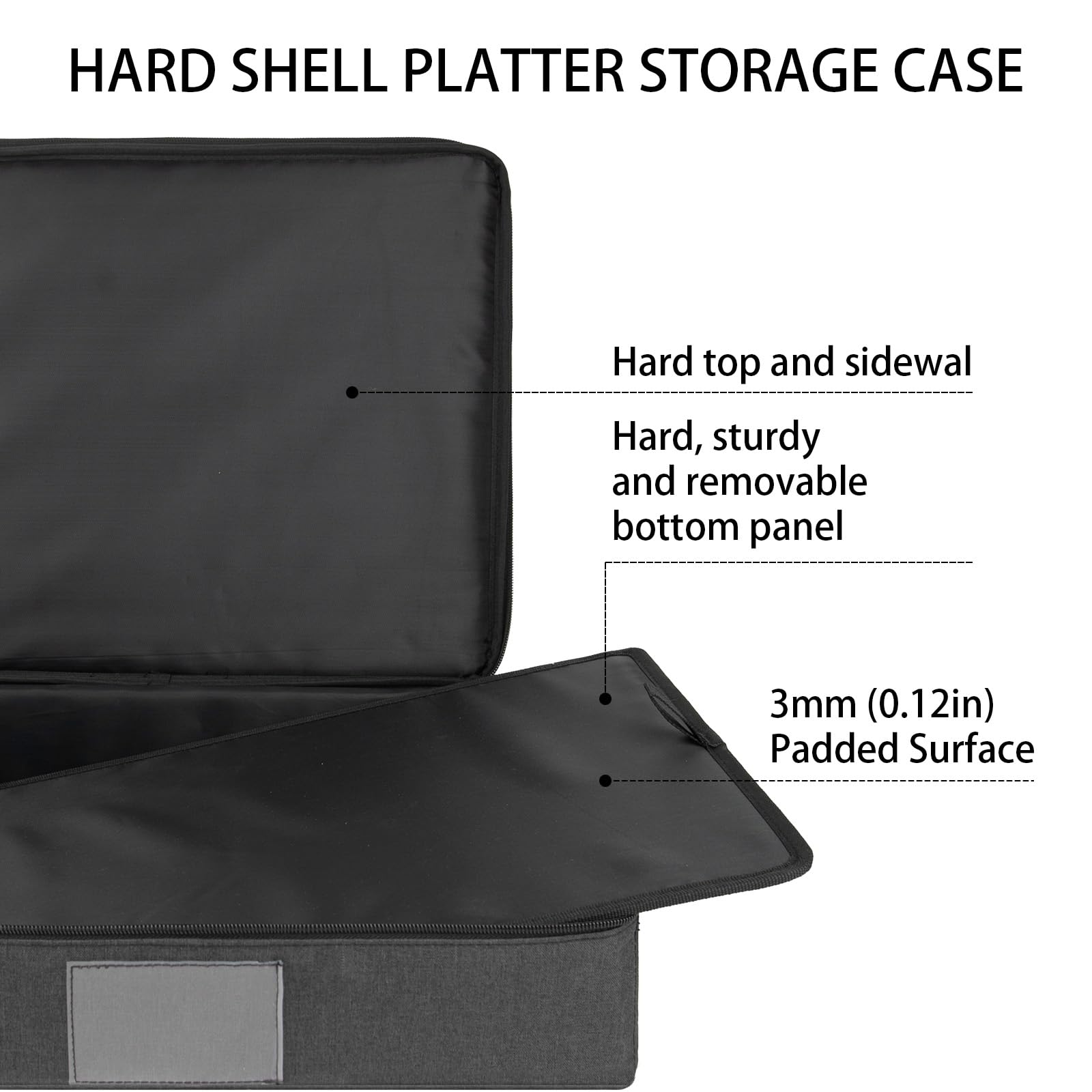 Kingshion Platter Storage Case, Hard Shell, China Storage Container for Moving,Dinnerware Storage Box w/Lid and Handles 18.1x14.4x3.9 in,5 Felt Dividers Included (Dark gray)