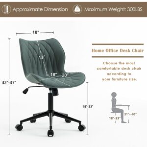 YOUNUOKE Armless Desk Chair Comfy Office Chair with Wheels Home Ergonomic Task Chair Adjustable Computer Chairs Modern Faux Leather Swivel Chair Upholstered Makeup Vanity Chair(Grayish Green)