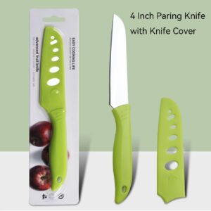 Amroicus Paring Knife 4 Inch with Knife Cover, 3Cr13 Stainless Steel Peeling Knife, Fruit and Vegetable Knife, Small Kitchen Knife with Ergonomic Handle