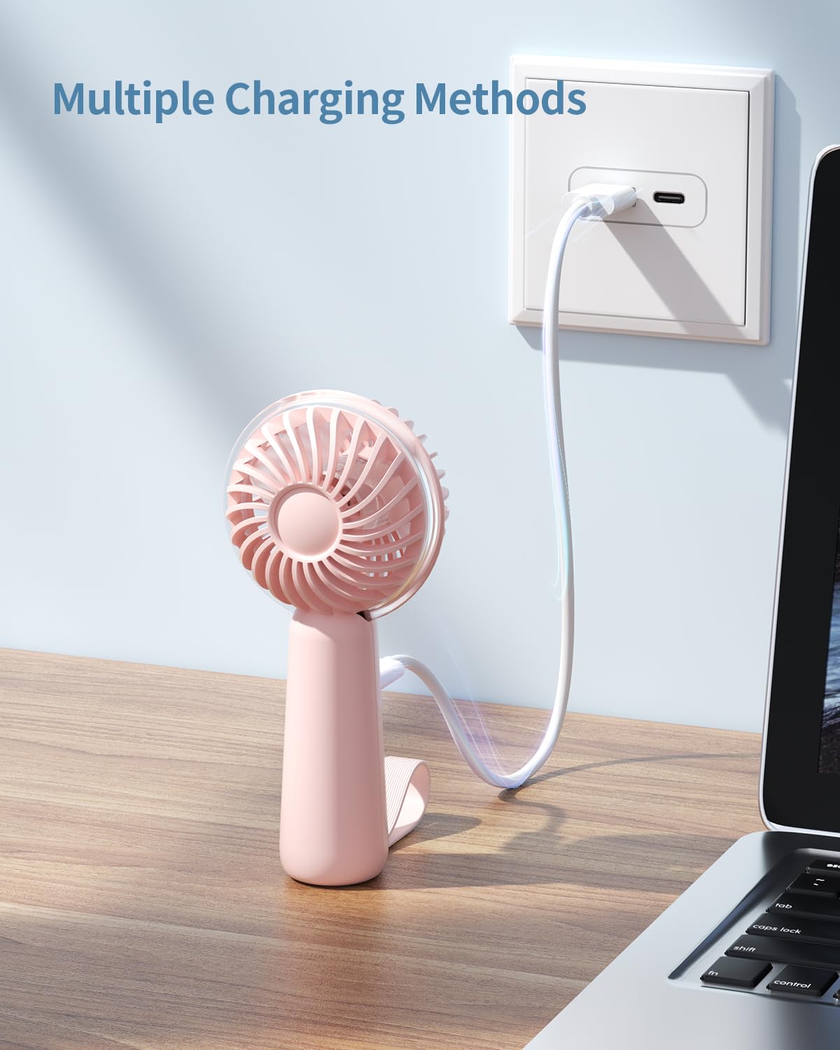 coldSky Portable Handheld Mini Fan, 3 Speeds Personal Small Fan For Makeup Eyelash, Cute Design Rechargeable Desk Fan With Non-slip Base For Travel, Bedroom, Woman, Men