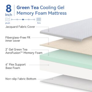 RV Mattress Short Queen 8 Inch Memory Foam Mattress, Green Tea/Gel Medium Firm Bed Mattress in a Box for Camper/Trailer/Truck, Pressure Relief Mattress Made in USA 75'' x 60''