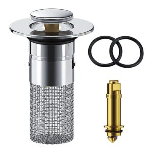 sink drain strainer, shower drain hair catcher, stainless steel floor drain filter, pop up drain for bathroom sink tub bathtub kitchen, universal replacement sink drain stopper with brass filter (1pc)