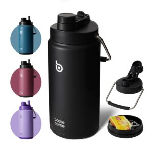 bottle bottle insulated water bottle 64oz with straw and dual-use lid half gallon water jug vacuum stainless steel for workout and sports insulated beer growler with handle (dark black）