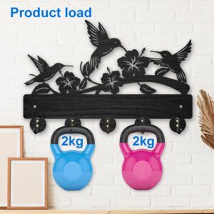 MAYJOYDIY Wood Bird Flower Coat Rack Wall Mounted 11.8×7.9inch Self-Adhesive Hummingbird Key Holder for Wall Black Birds Hooks Wall Art Decor 5 Alloy Hooks for Entryway Living Room Camping Gift