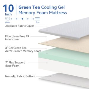 RV Mattress Short King 10 Inch Memory Foam Mattress, Quality Green Tea/Gel Medium Firm Bed Mattress in a Box for Camper/Trailer/Truck, Certified Mattress Pad Made in USA 75'' x 72''