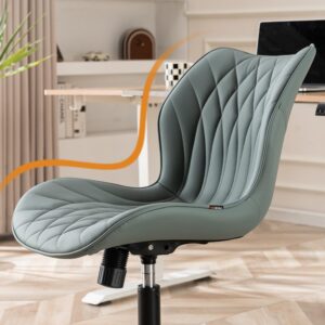 YOUNUOKE Armless Desk Chair Comfy Office Chair with Wheels Home Ergonomic Task Chair Adjustable Computer Chairs Modern Faux Leather Swivel Chair Upholstered Makeup Vanity Chair(Grayish Green)