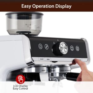 Takywep Espresso Machine with Grinder, 20 Bar Semi Automatic Espresso Machine with Milk Frother Steam Wand, Professional Barista Espresso Maker with 2.8L Water Tank, Perfect for Home, Office & Cafe