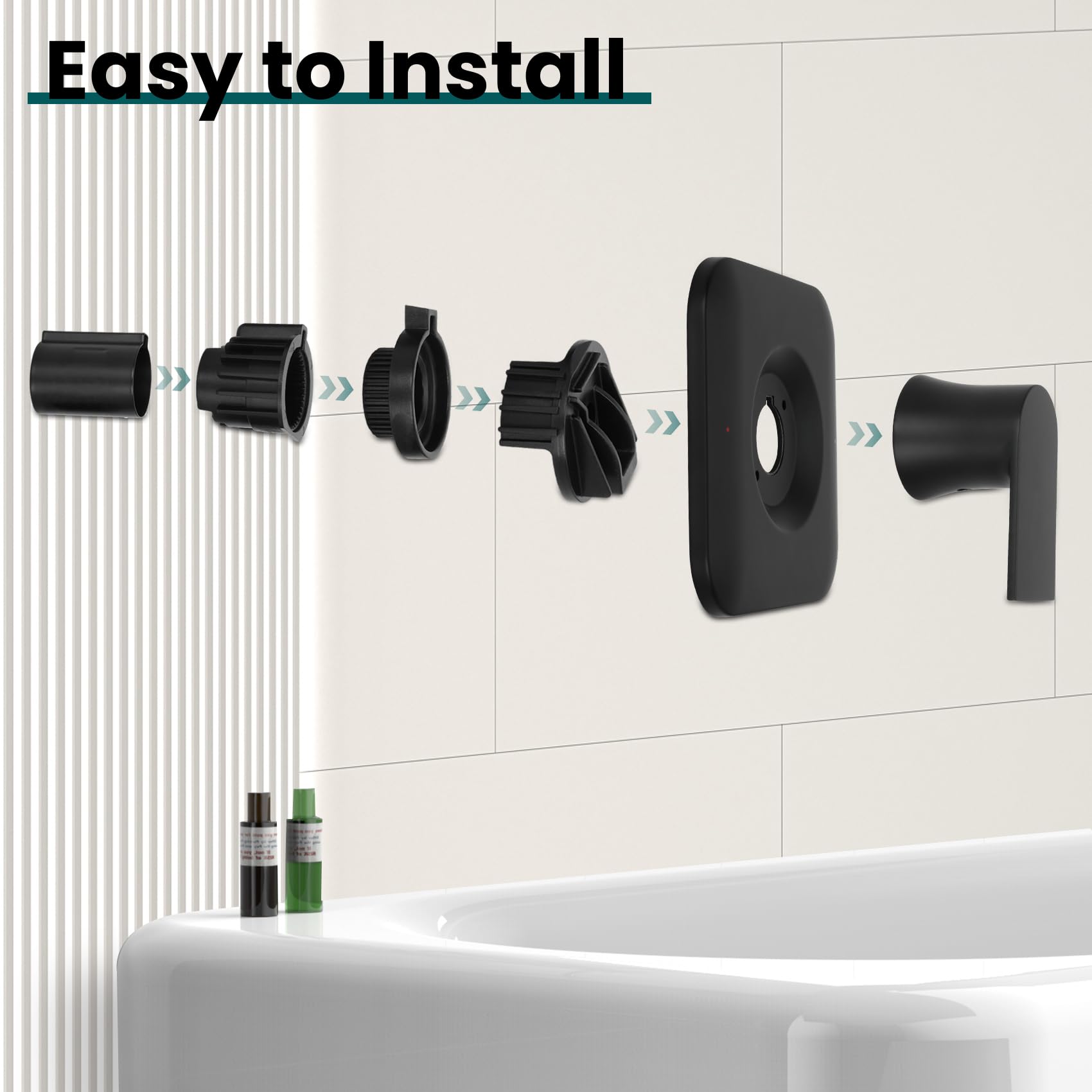 T2471BL Genta Matte Black Shower Handle Compatible with Moen T2471BL LX Posi-Temp Valve Trim Kit, Non-Corrosion, Easy to Install(POS-Temp Valve Required)