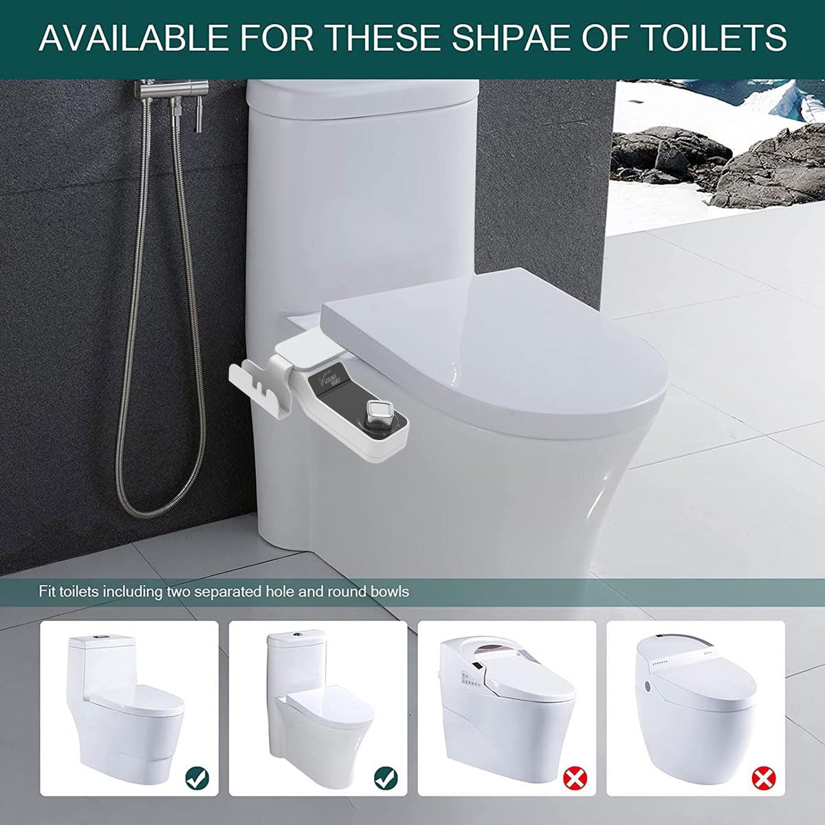 Bidet Toilet, Toilet Bidet, Bidet Toilet Seat, Ultra-Slim Self Cleaning, Dual Nozzle (Frontal & Rear Wash) Fresh Cold Water Pressure Adjustable, Non-Electric Bidet Attachment for Toilet Foldable