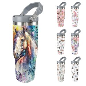 unyopsa horse tumbler with lid and straw stainless steel tumblers 30 oz insulated horse water bottle tie dye cup mug with handle horse gifts for women men gift for girls horse lovers