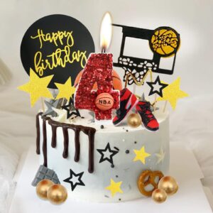 iNINGER Birthday Candle Number 10 Red NBA Birthday Cake Candle with Red Basketball Birthday Candle 10th,Birthday Party Kids Adults Numeral Anniversary Celebrations Supplies,Fun and Unique Party Decor