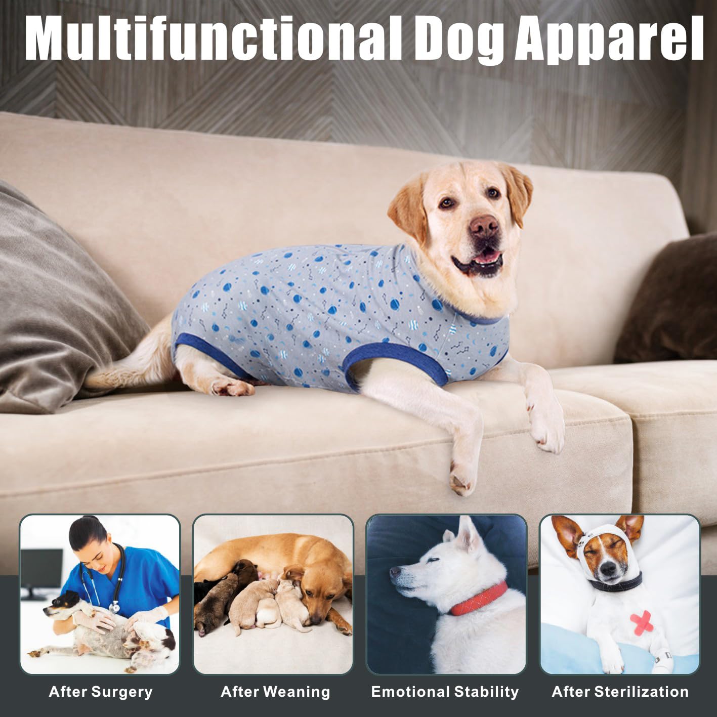 Mosucoirl Dog Recovery Suit,Dog Suit Soft Dog Onesie Breathable Dog Surgery Recovery Bodysuit Medical Pet Shirt for Abdominal Wounds for Dogs Cats Female Male Small Medium Large