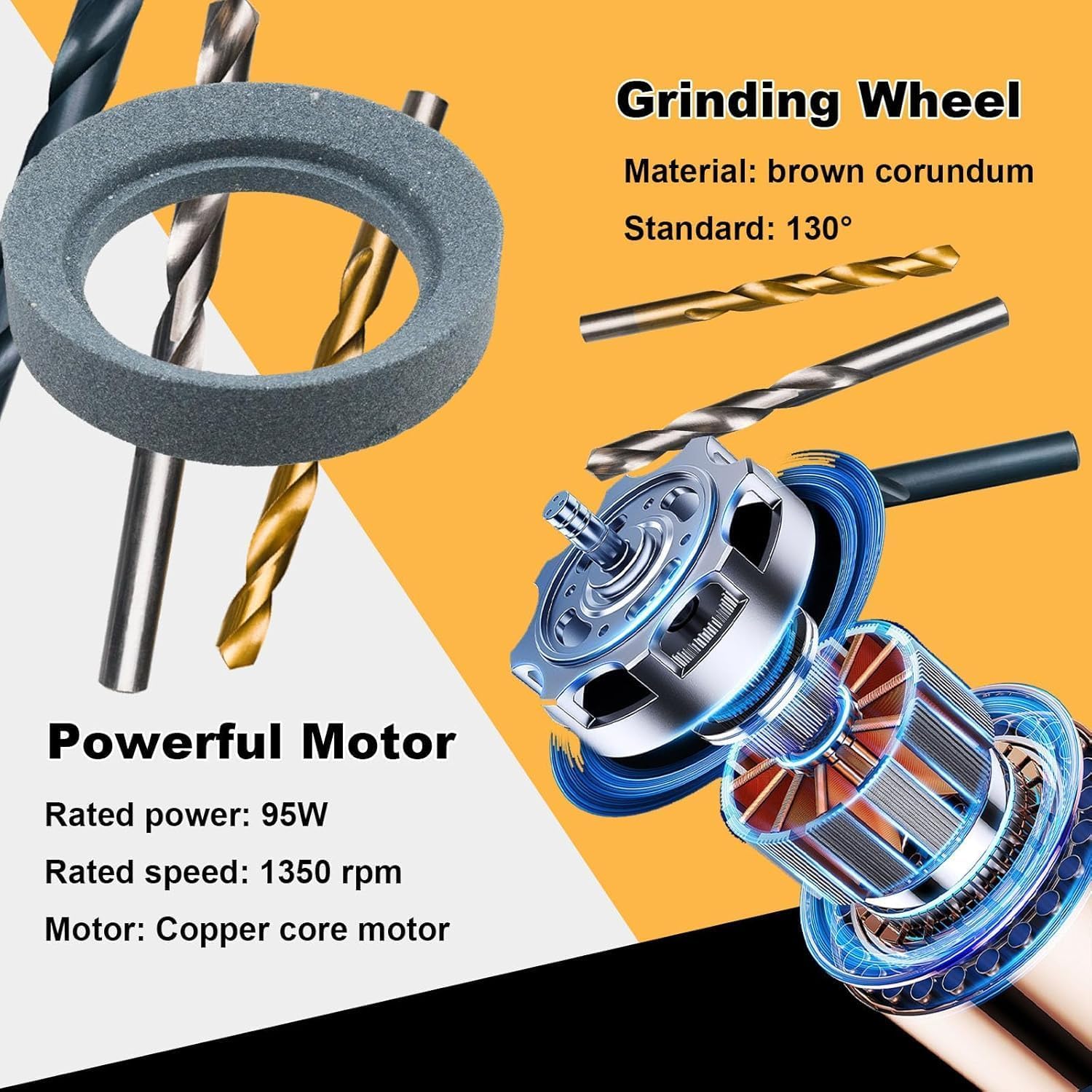 Drill Bit Sharpener,Drill Bit Sharpener For All Bits(1/8''- 15/32''), Twist Drill Bit Sharpener Grinder, Portable Home Use Drill Bit Sharpener Machine, 130° Standard Drill Bits (1PCS)