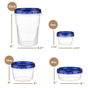 PLASTICPRO 24 Pack Twist Top Containers Assorted Sizes Plastic Food Storage Containers with Blue Twist on Lids Stackable Reusable