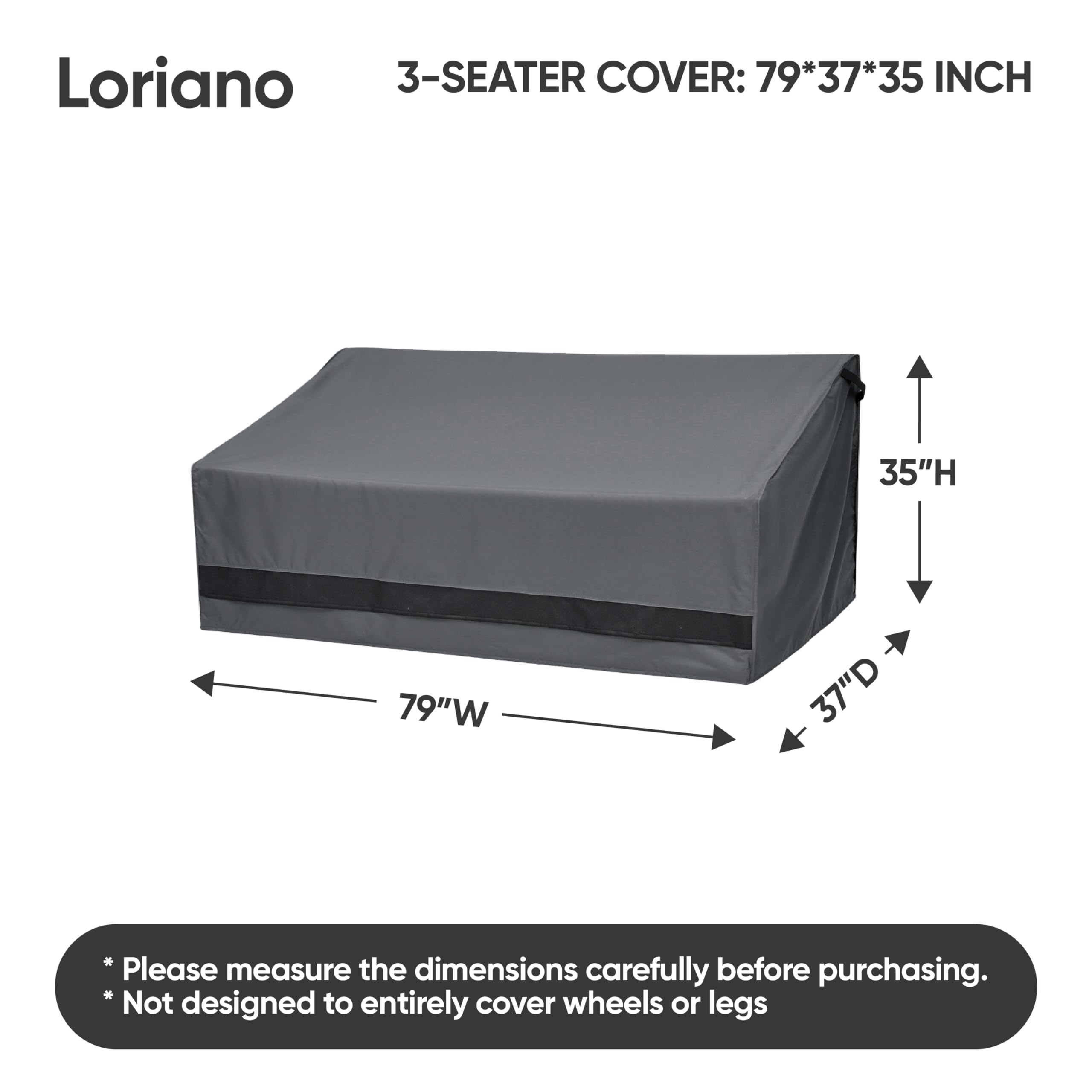 loriano Patio Furniture Covers, 3-Seater 100% Waterproof for Loveseat Couch Outdoor Sofa, Heavy Duty 600D Oxford Fabric, Premium PVC Coating for Sun Fade Resistance, 79" W x 37" D x 35" H