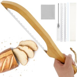 zyuoel wooden bread knife for homemade bread, 15.7" bread bowl knife right handed sourdough bread knife, bread bow knife bread saw kitchen gift