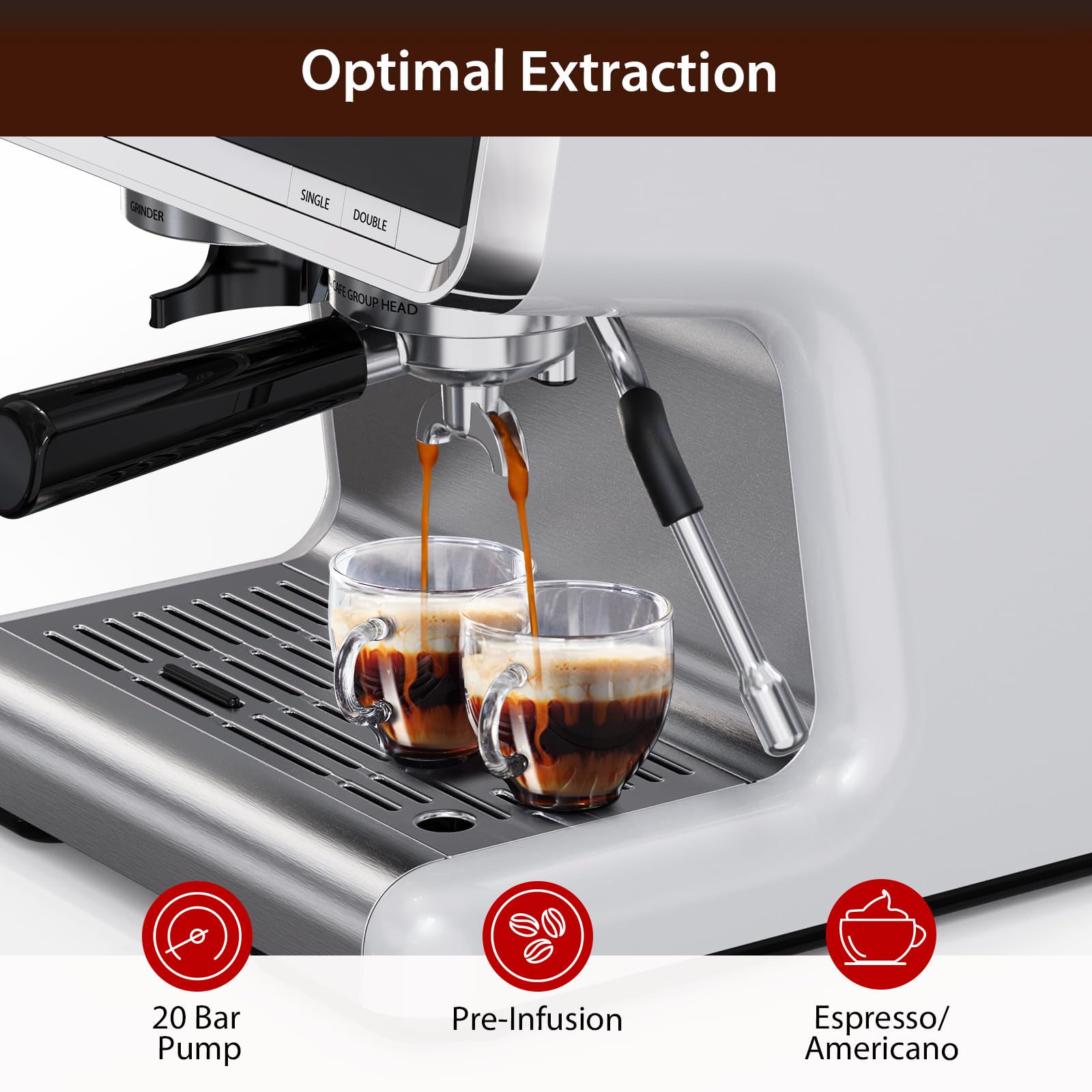 Takywep Espresso Machine with Grinder, 20 Bar Semi Automatic Espresso Machine with Milk Frother Steam Wand, Professional Barista Espresso Maker with 2.8L Water Tank, Perfect for Home, Office & Cafe