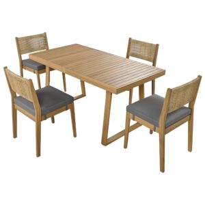 Merax Acacia Wood Outdoor Dining Set for 4,Waterproof Patio Furniture with 1 Table and 4 Chairs,and Thick Cushions for Balcony, Vourtyard, and Garden, Gray