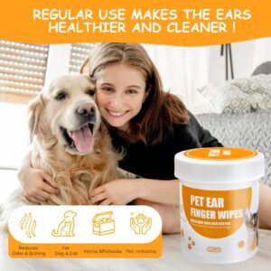 Ear Finger Wipes for Dogs & Cats, 50 Count Dog Ear Cleaner Finger Wipes, for Dirty, Waxy, Smelly Ears - Soothes & Relieves Ear Itching, All Natural Ingredients