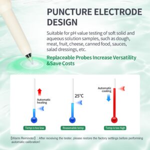 RAINLEOTI Digital pH Meter for Food,Food PH Tester 2 Probe 0.01 Resolution High Accuracy Digital PH Meter with Backlit LCD Display & ATC for Meter,Sourdough,Fruit,Cheese,Bread,Soft Soil Water&Solution