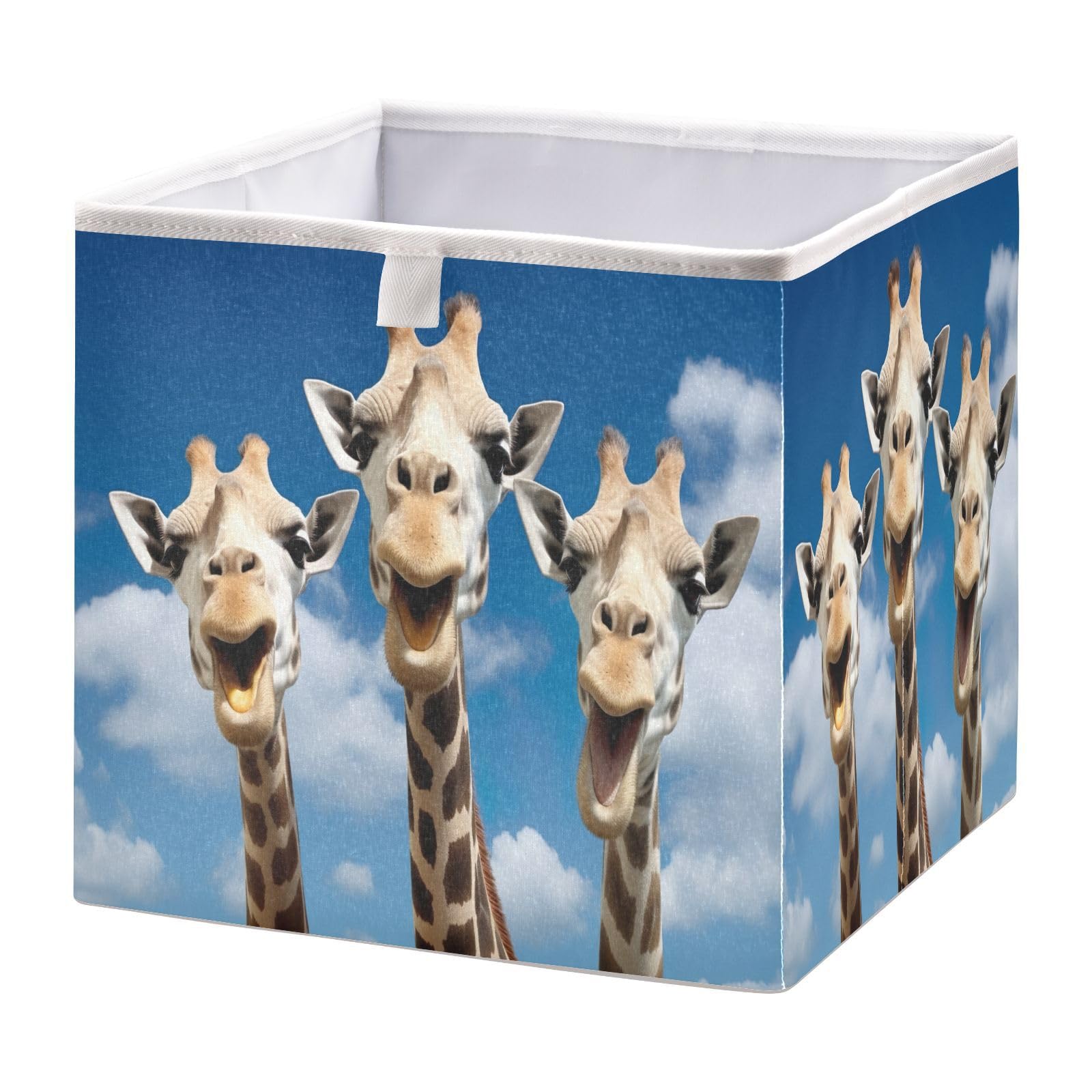 Kigai Funny Giraffes Cube Storage Bins - 11x11x11 in Large Foldable Cubes Organizer Storage Basket for Home Office, Nursery, Shelf, Closet