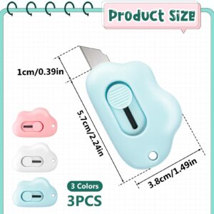 Cute Retractable Box Cutter Cloud Shaped Mini Box Cutters Utility Knives Art Cutter Package Opener Tool for Office, Home, DIY Crafts (Blue&White&Pink)