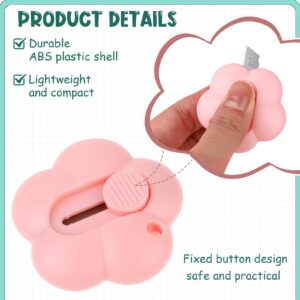 Cute Retractable Box Cutters Flower Shaped Mini Box Cutters Utility Knives Art Cutter Package Opener Tool for Office, Home, DIY Crafts (Purple&Green&Pink)