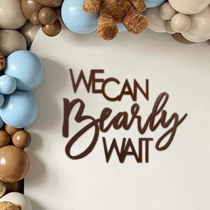 mastron we can bearly wait sign for backdrop - teddy bear themed baby party banner boy girl baby shower gender reveal 1st birthday felt letter wall decor photography background - brown