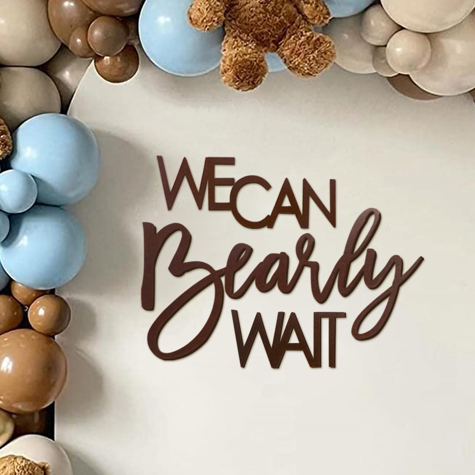 MASTRON We Can Bearly Wait Sign for Backdrop - Teddy Bear Themed Baby Party Banner Boy Girl Baby Shower Gender Reveal 1st Birthday Felt Letter Wall Decor Photography Background - Brown